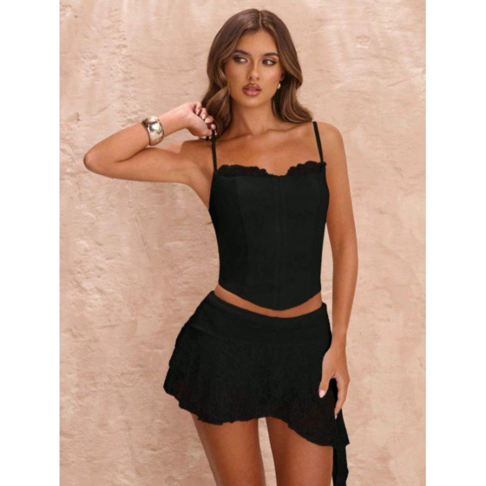 ZARA Womens Black Lace Cami Crop Top Sexy Slim Sleeveless Vest